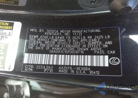 2023 Lexus Es 300H z USA, uszkodzony, nr VIN 58ADA1C15PU028716